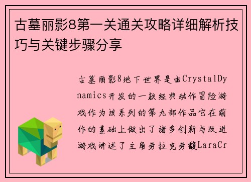 古墓丽影8第一关通关攻略详细解析技巧与关键步骤分享